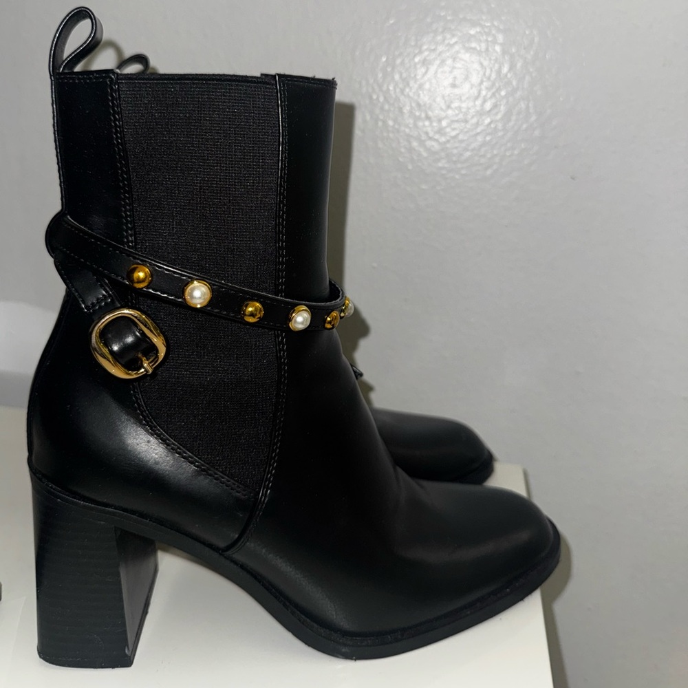 Black Ankle Boots with Gold Accents